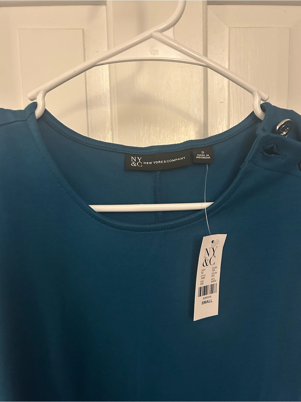 New York & Company Teal Sleeveless A-Line Dress with Snap Shoulder Detail